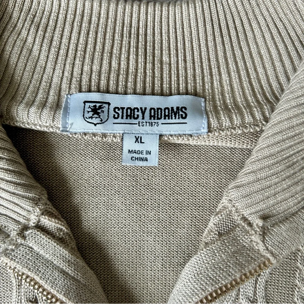 Stacy Adams‎ I Men's Tan Cable Knit 1/4 Zip Sweater I XL I Elbow Patches I Golf